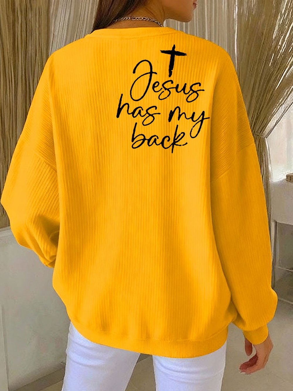 Women's Jesus has my back Art Print Crew Neck Sweatshirt