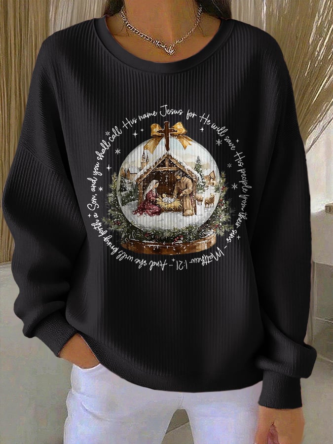 Retro Christmas And You Shall Call His Name Jesus, For He Will Save His People From Their Sins – Matthew 1:21 Print Sweatshirt