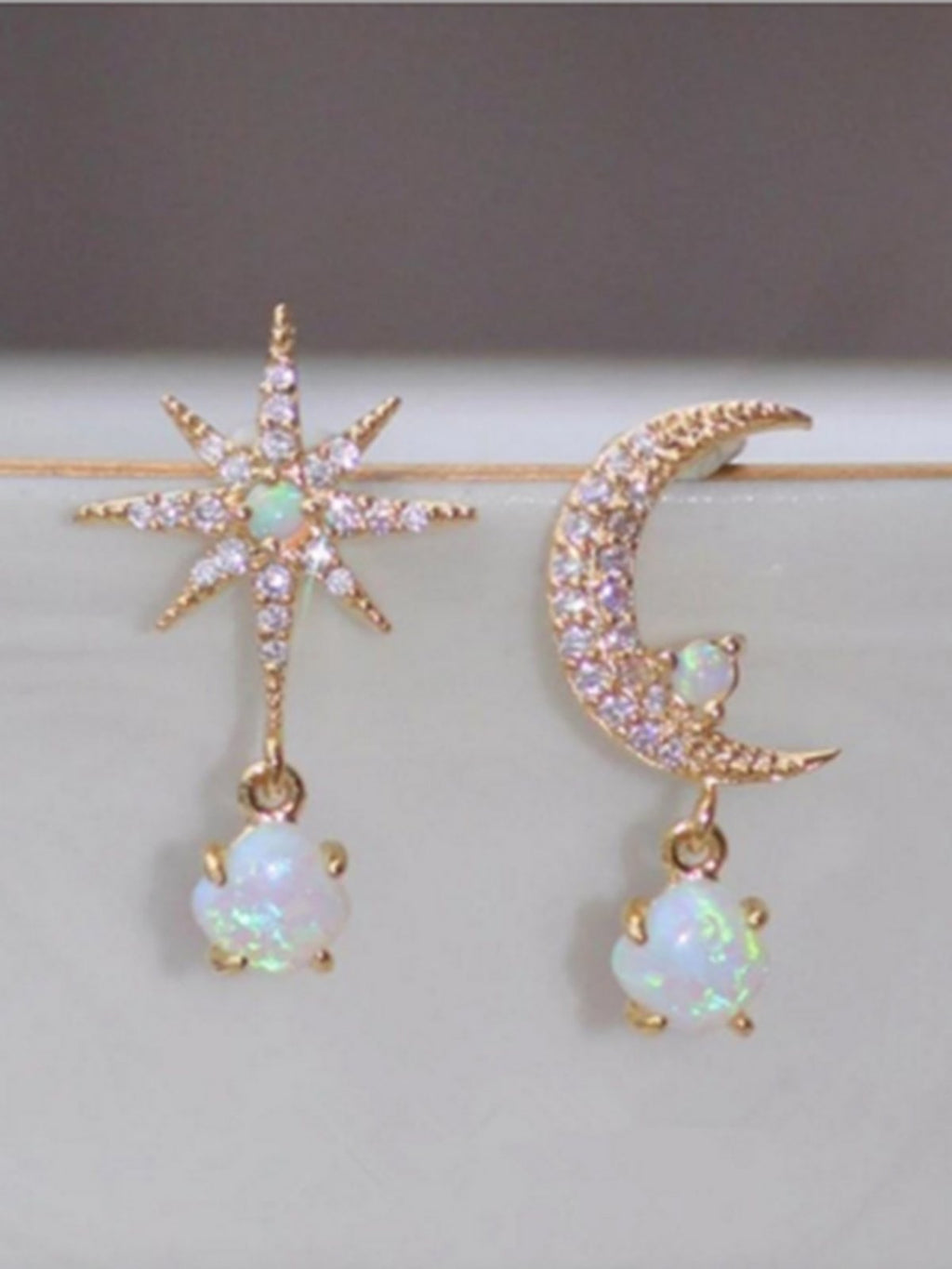 Moon star asymmetric earrings