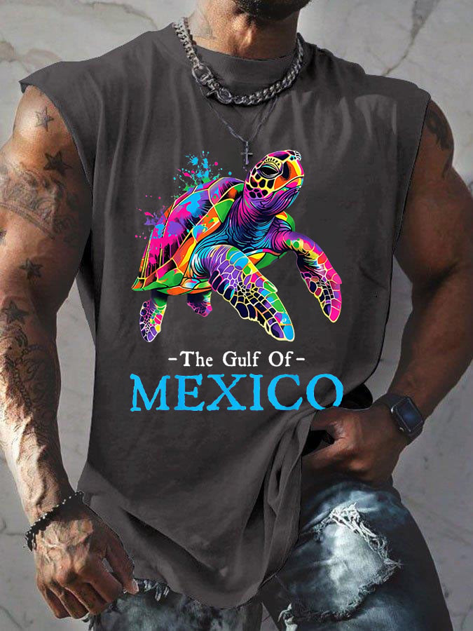 Men's Gulf Of Mexico Print Round Neck Tank Top