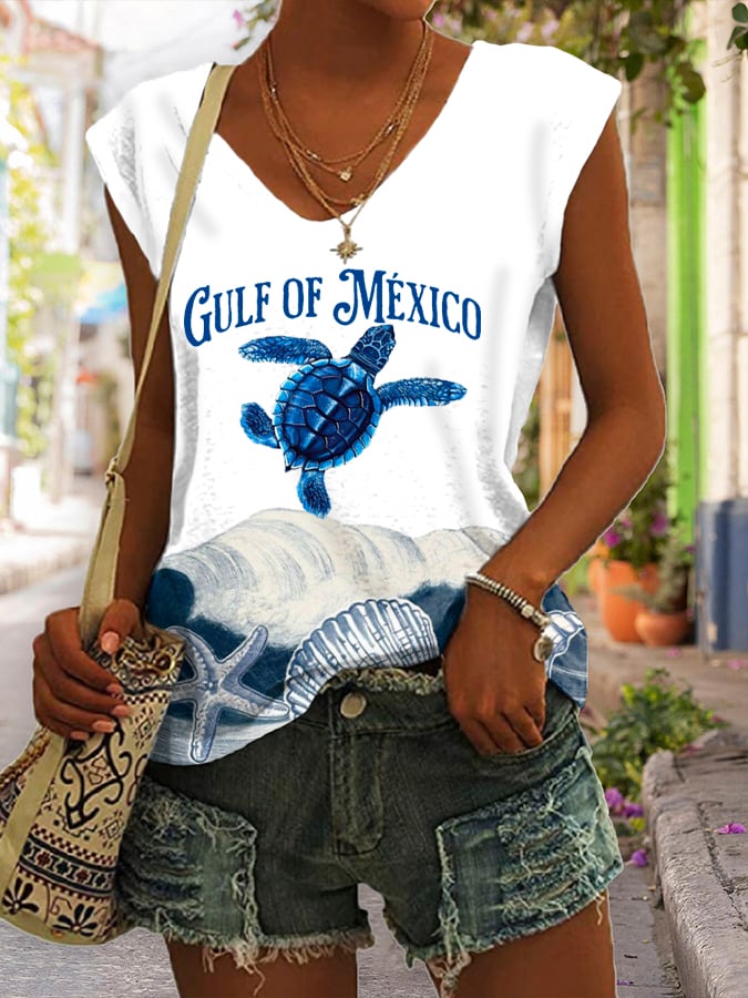 Women’s Retro Gulf Of Mexico Sea Turtle Print Tank Top