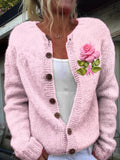 Women's Breast Cancer Awareness Printed Sweater Cardigan