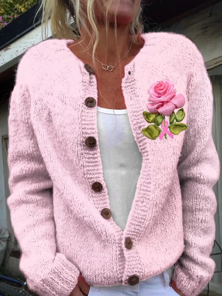 Women's Breast Cancer Awareness Printed Sweater Cardigan