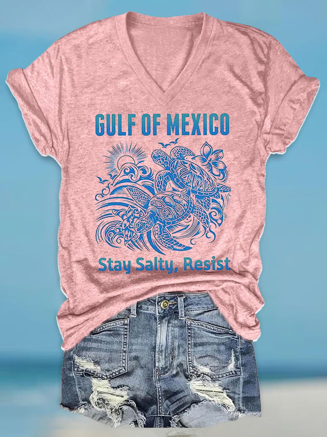 Women's Retro Gulf Of Mexico Stay Salty Resist Print T-Shirt