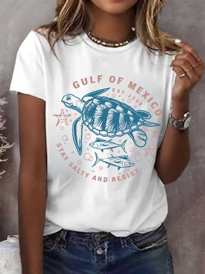 Women's Gulf Of Mexico Print Round Neck T-Shirt