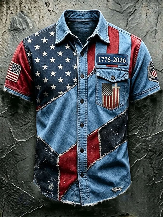 Men's Casual Retro Print Short-Sleeve Shirt