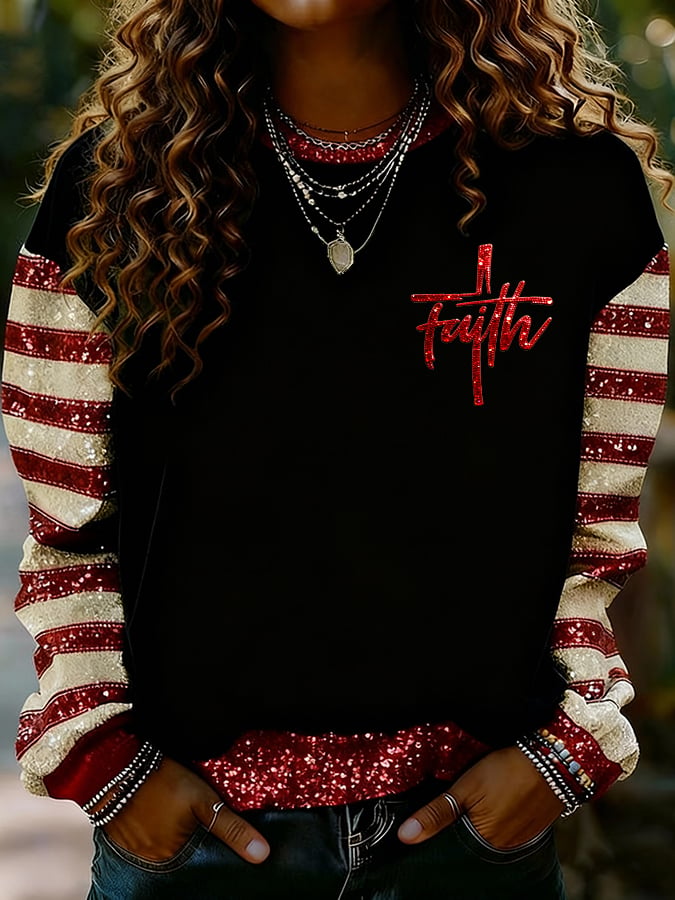 Women's Nativity Faith Art Print Casual Crew Neck Sweatshirt