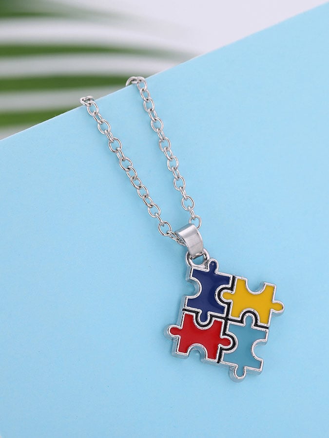 Contrast Color Irregular Puzzle Autism Necklace