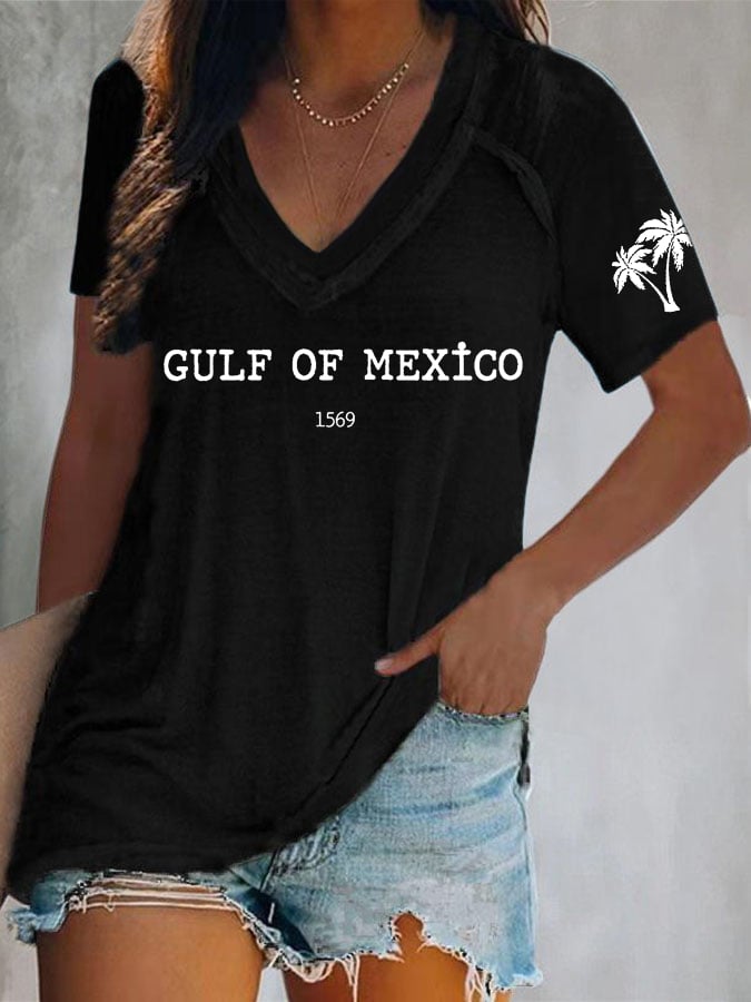 Women's Gulf Of Mexico Print V Neck T-Shirt