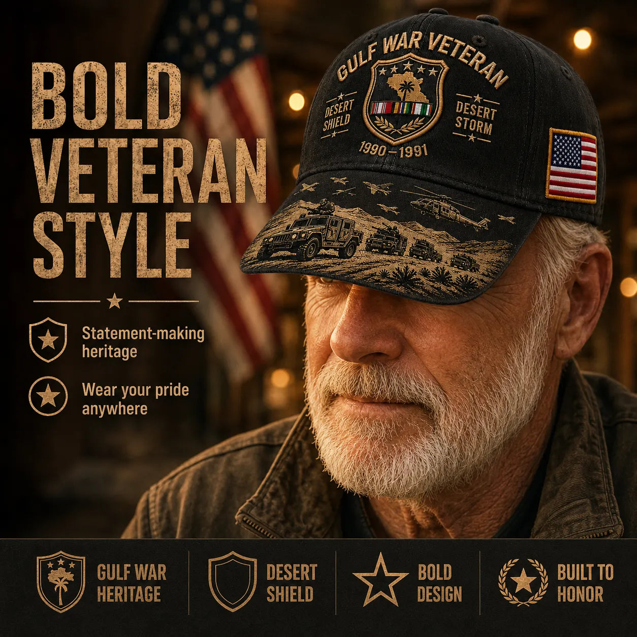 Gulf War Veteran Desert Shield & Desert Storm Commemorative Cap 🇺🇸