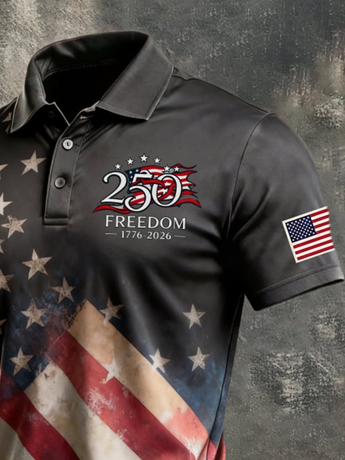 Men's Retro "Patriot" Color-Block Short-Sleeve Polo Shirt