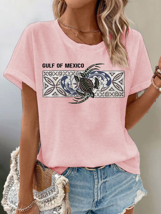 Women's Waffle Mexican Turtle Print T-Shirt