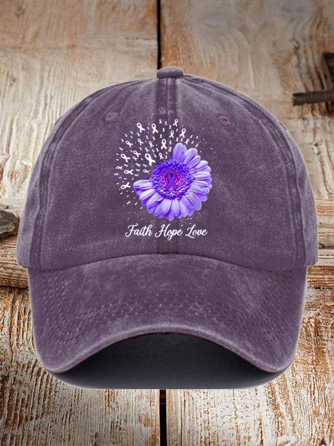 Faith Hope Love Alzheimer's Awareness Purple Ribbon Dementia Hat
