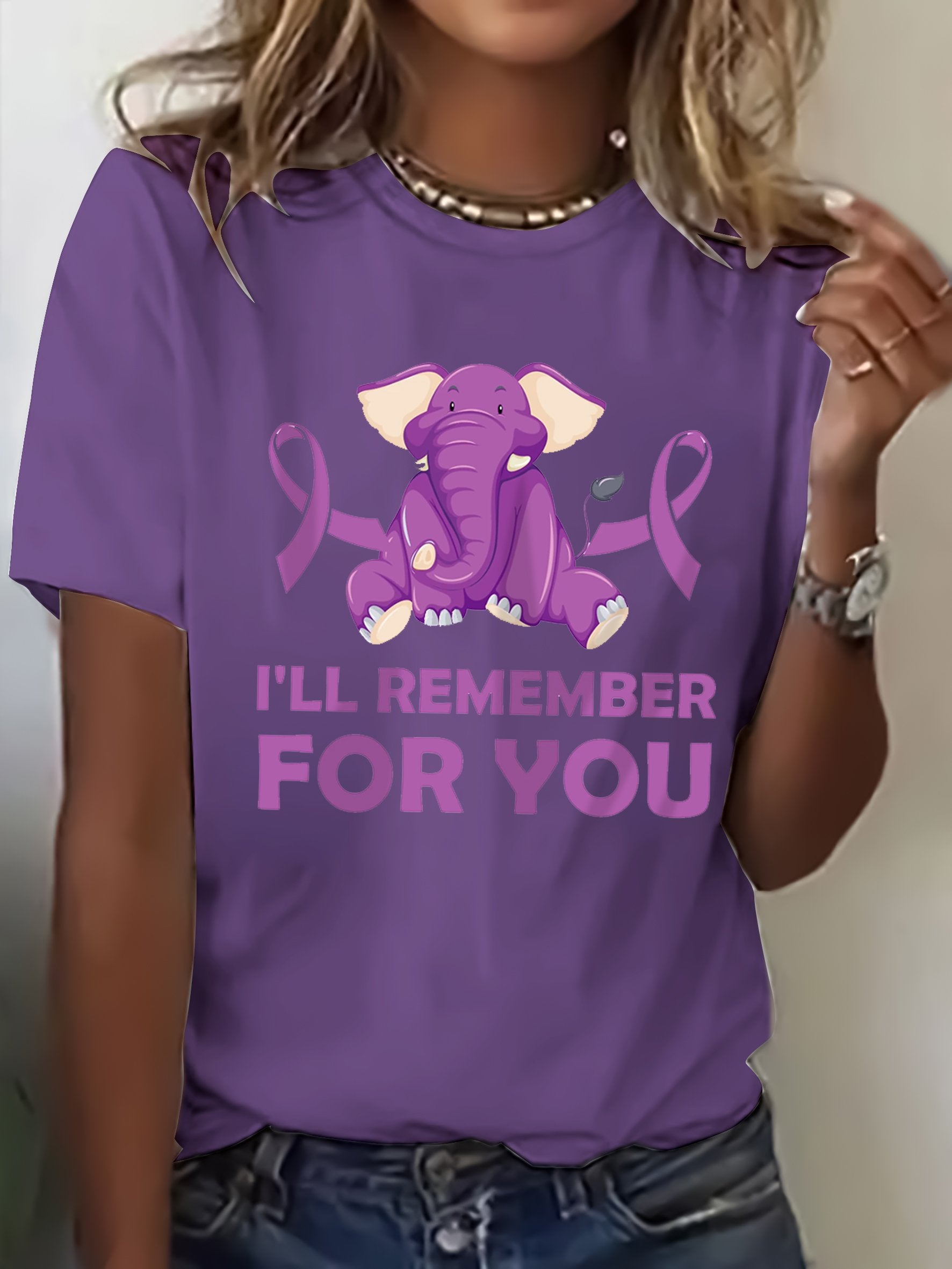 Women's Alzheimer 's Awareness I'll Remember For You Print Round Neck T-shirt