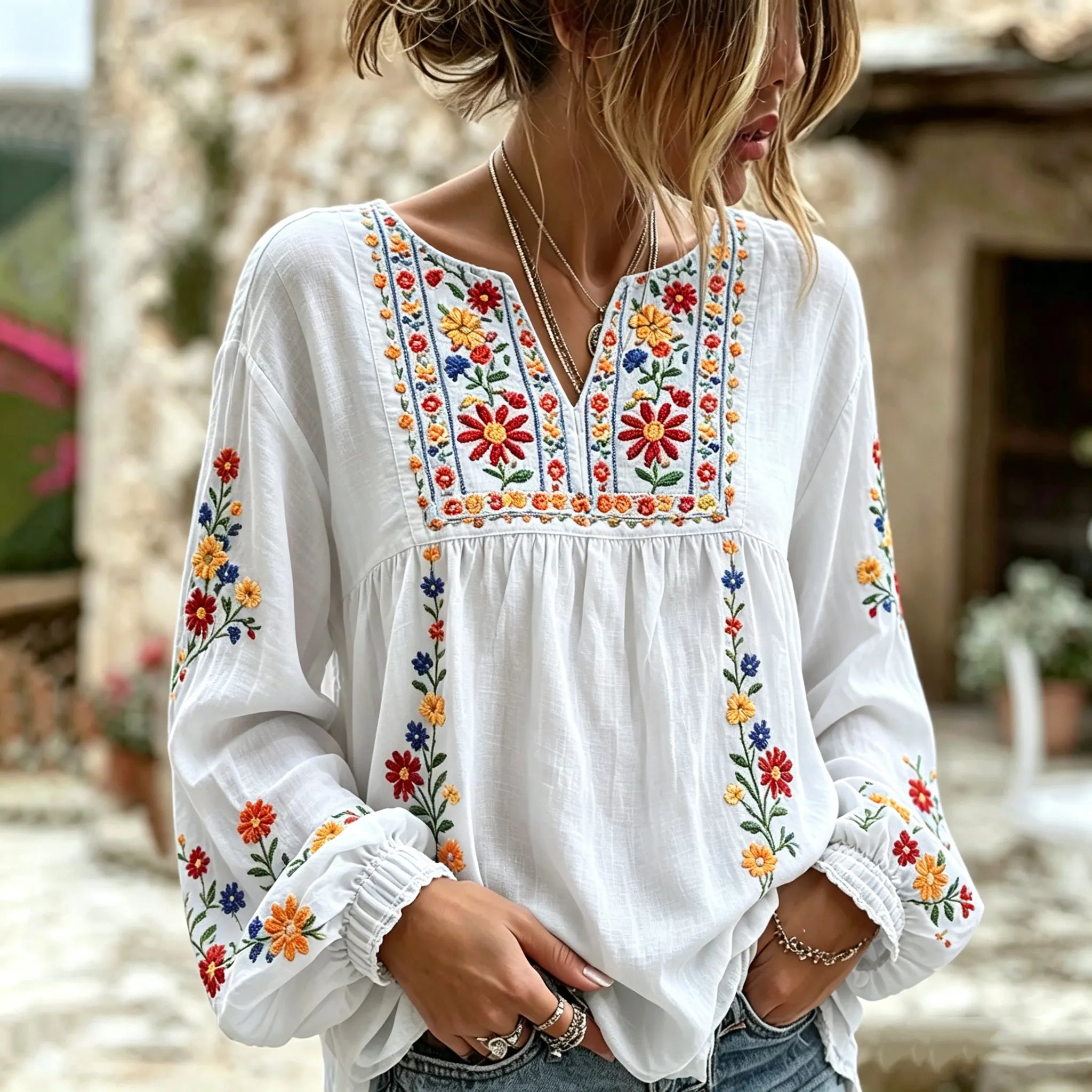 Women's Bohemian Floral Print Casual T-shirt