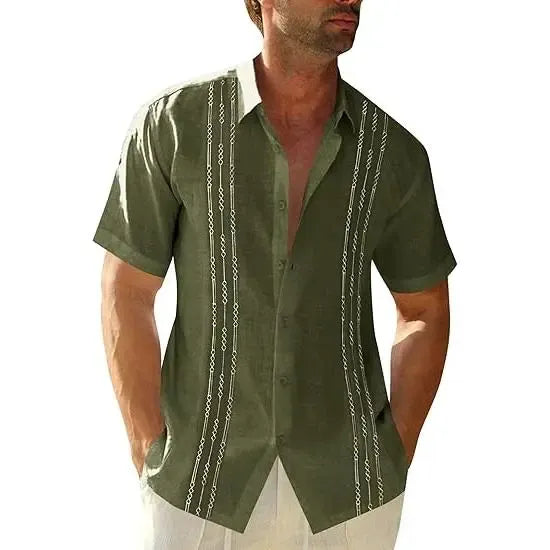 Men's 70% Cotton, 30% Linen Short Sleeve Guayabera Shirts