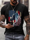 Men's July 4th Horse With USA Flag Print Short Sleeve T-Shirt
