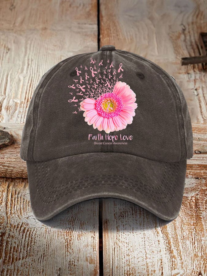Daisy Faith Hope Love Breast Cancer Awareness Hat