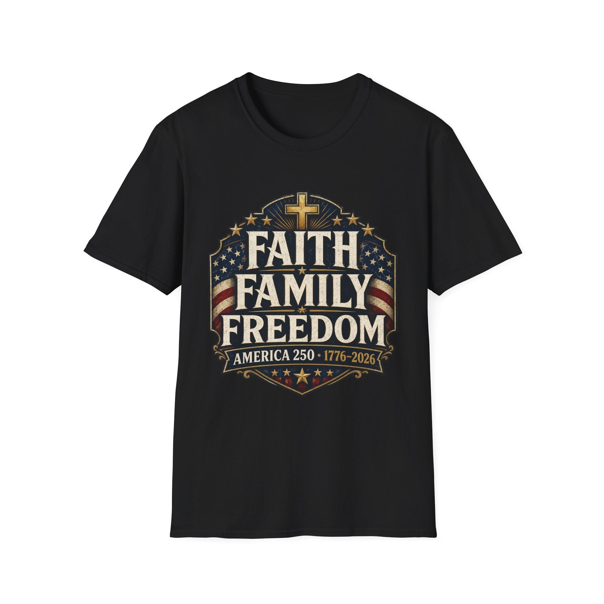 Faith • Family • Freedom Patriotic T-Shirt – Vintage Cross & Flag Tee | S–5XL