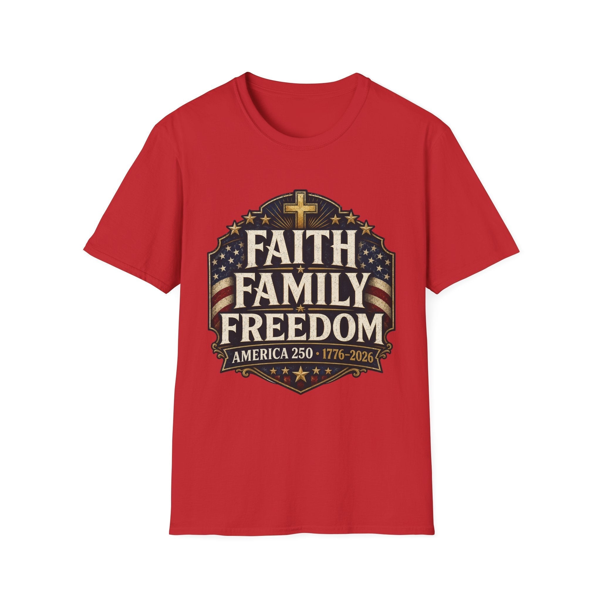 Faith • Family • Freedom Patriotic T-Shirt – Vintage Cross & Flag Tee | S–5XL