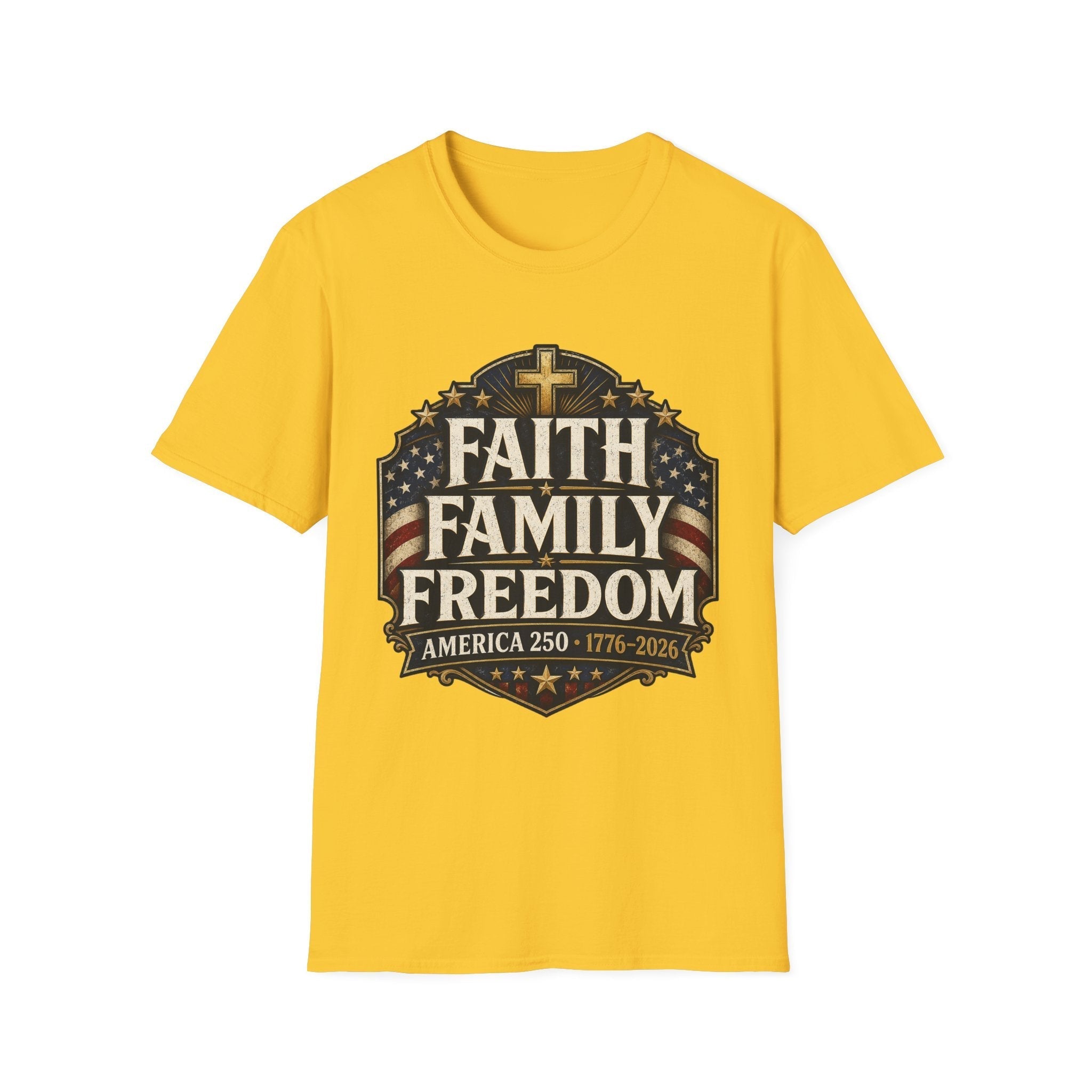 Faith • Family • Freedom Patriotic T-Shirt – Vintage Cross & Flag Tee | S–5XL