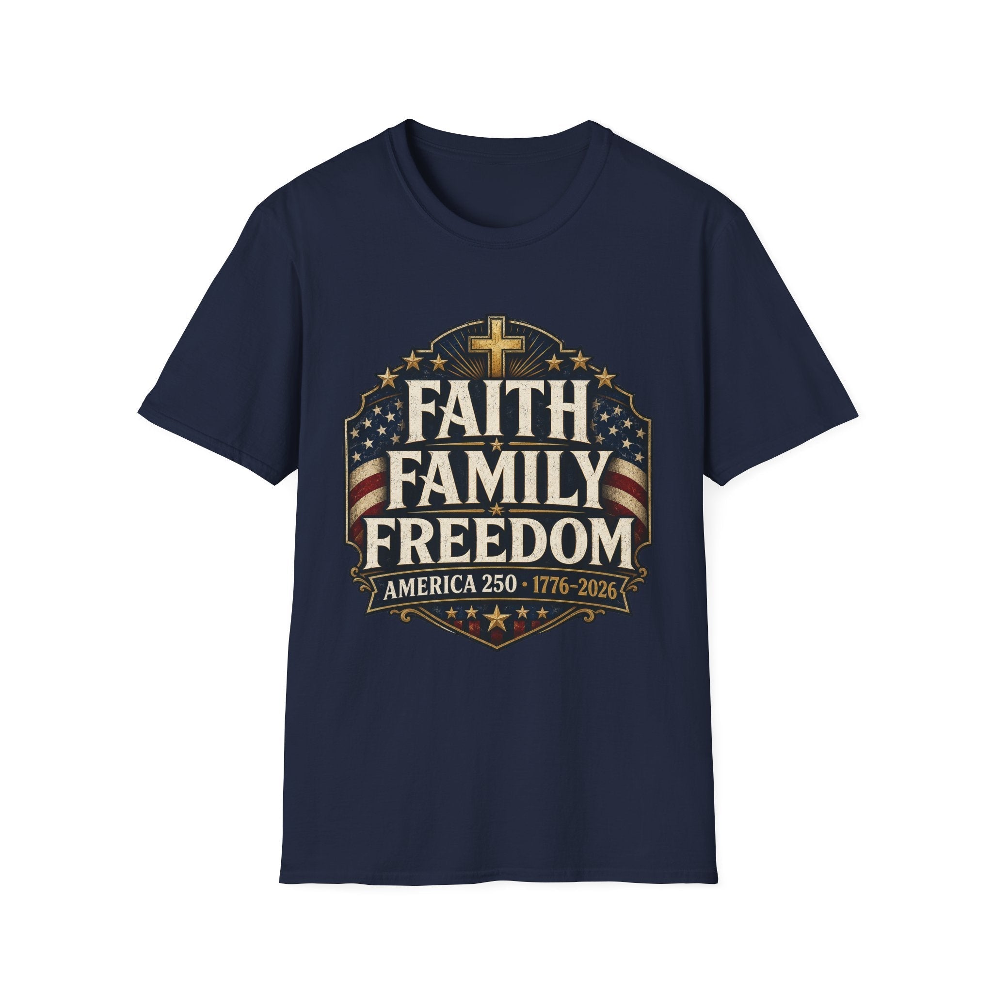 Faith • Family • Freedom Patriotic T-Shirt – Vintage Cross & Flag Tee | S–5XL