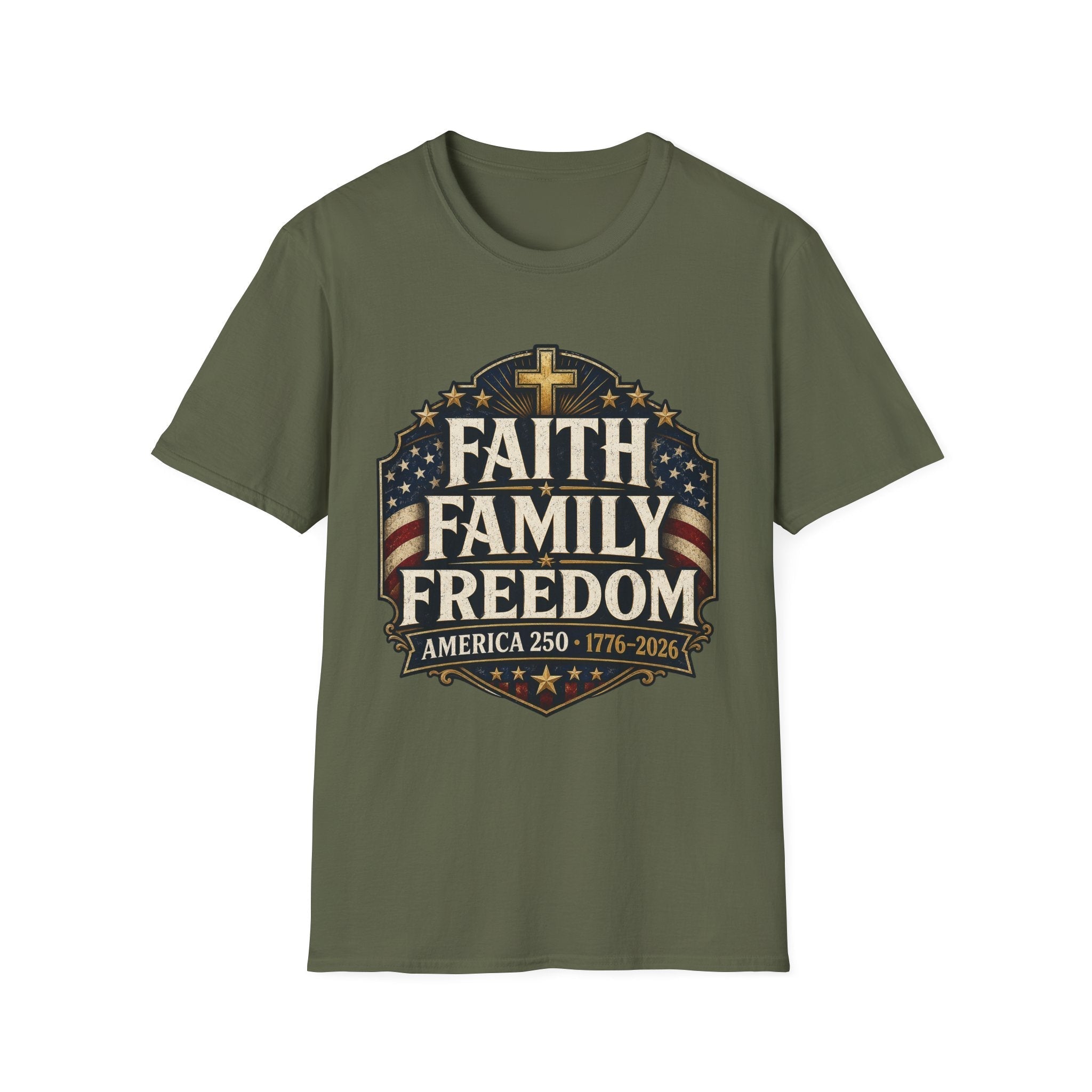 Faith • Family • Freedom Patriotic T-Shirt – Vintage Cross & Flag Tee | S–5XL