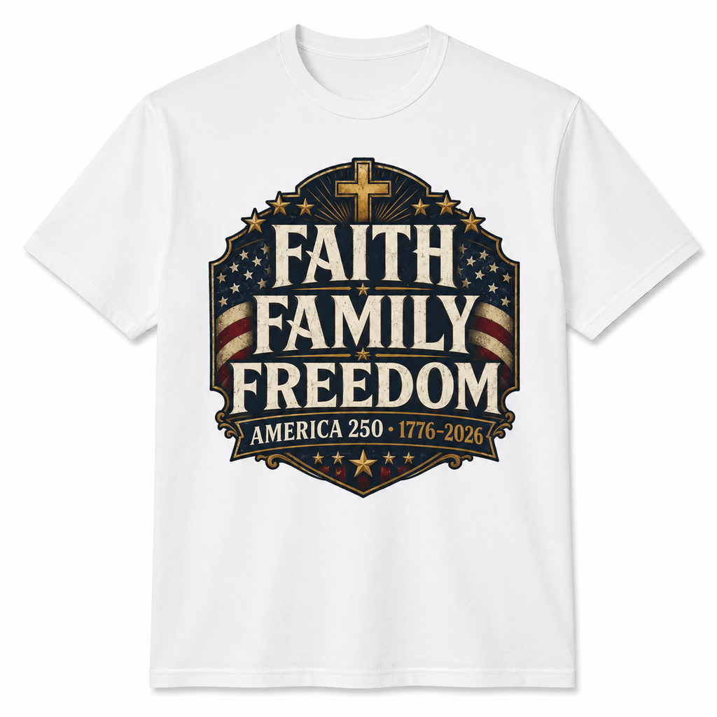 Faith • Family • Freedom Patriotic T-Shirt – Vintage Cross & Flag Tee | S–5XL