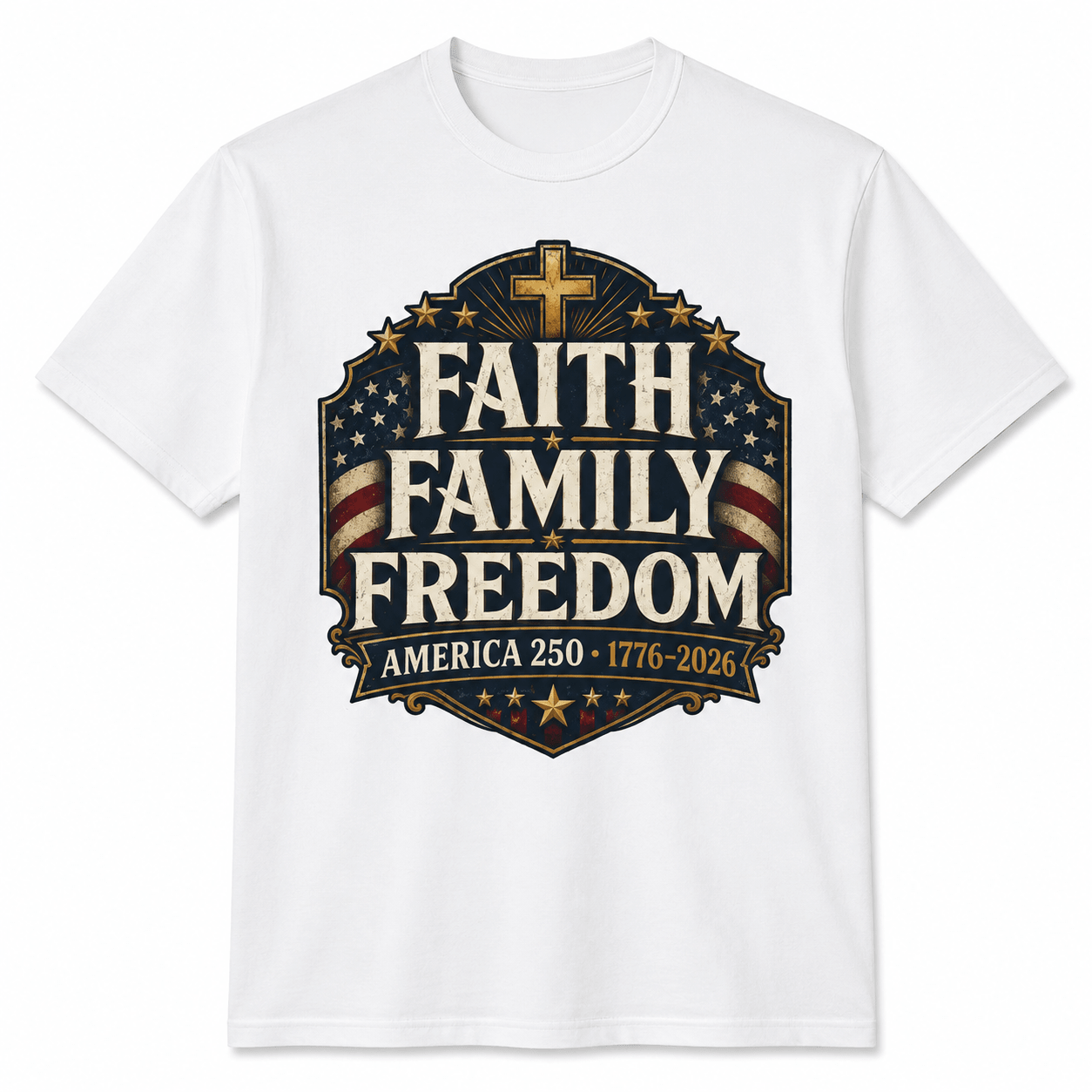 Faith • Family • Freedom Patriotic T-Shirt – Vintage Cross & Flag Tee | S–5XL
