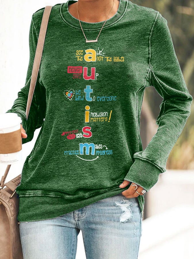 Women'S Autism Awareness Print Long Sleeve Sweatshirt