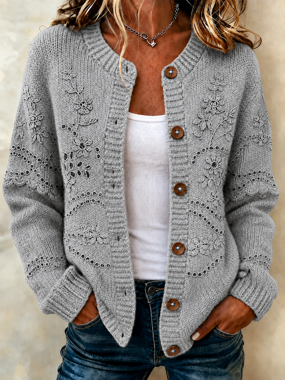 Women'S Casual Breast Cancer Propaganda Art Knitting Cardigan Top