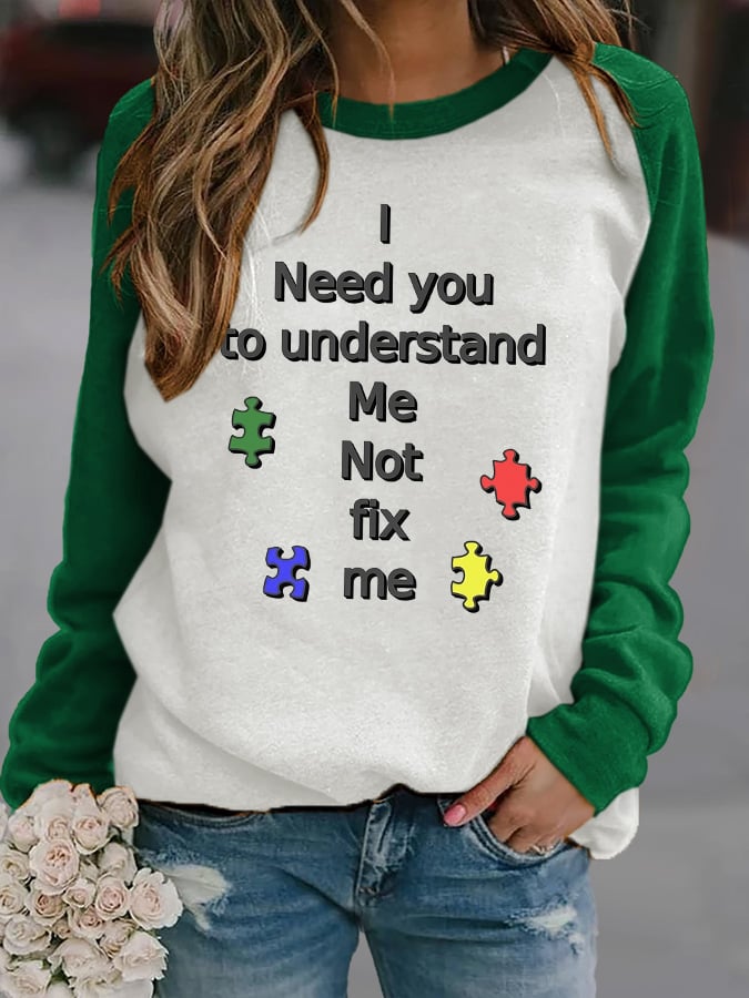 Retro Autism Awareness I Need You to Understand Me, Not Fix Me Print Sweatshirt