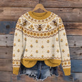 Women's Retro Cute Bee Floral Pattern Cozy Fair Isle Style Knit Sweater
