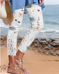 Women's Lace Slim Fit Print Casual Yoga Pants