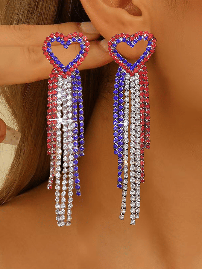Independence Day Rhinestone Pendant Earrings