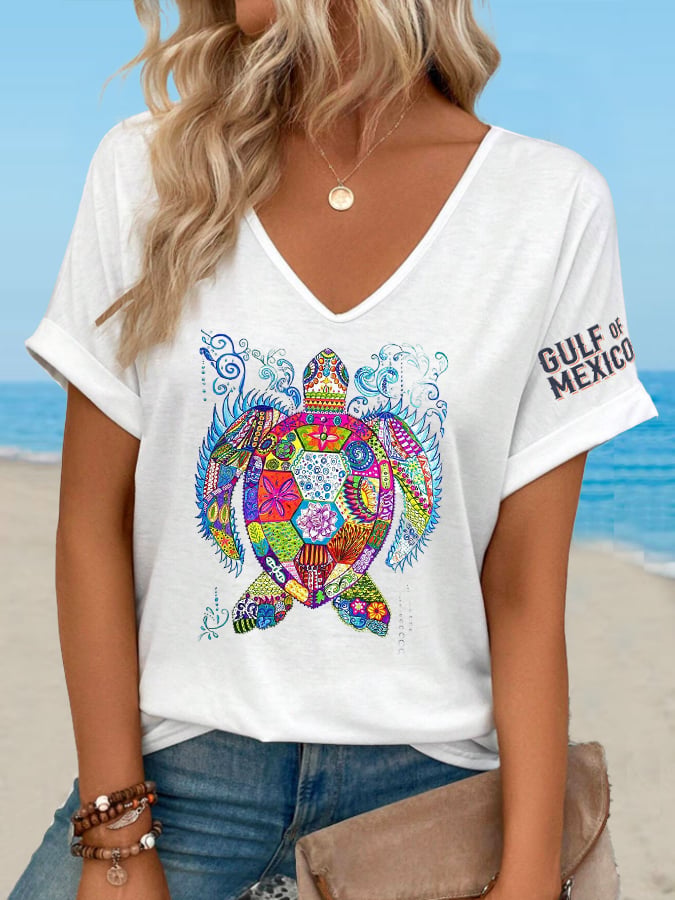 Women's Gulf of Mexico turtle print T-shirt