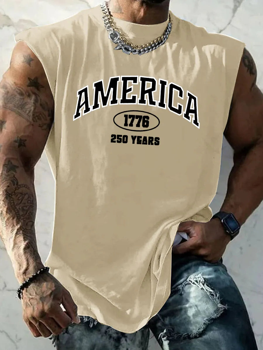 America 1776 250 Years Pattern Round Neck 100% Cotton Tank Top