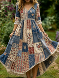 Women'S Retro Independence Day Faith Patchwork Print Casual V-Neck Dress