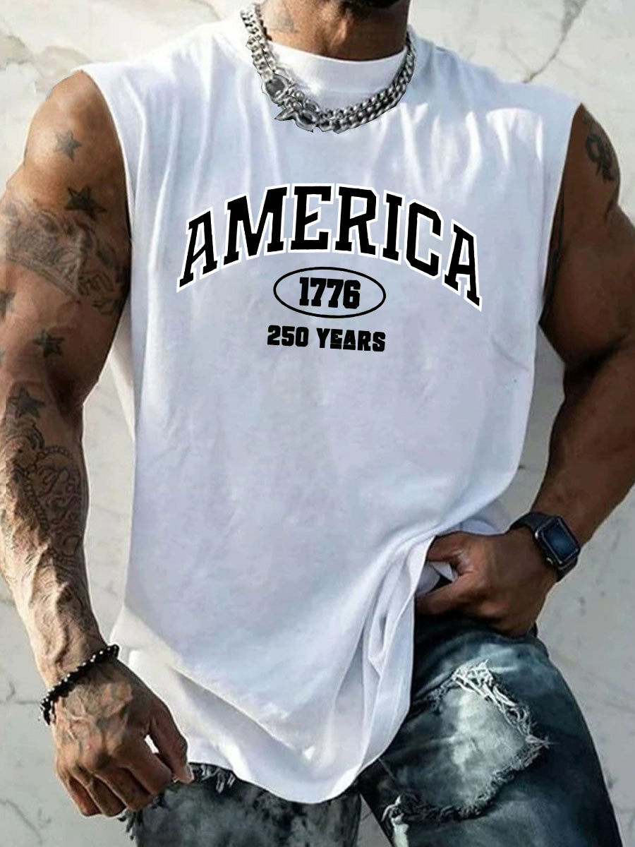 America 1776 250 Years Pattern Round Neck 100% Cotton Tank Top