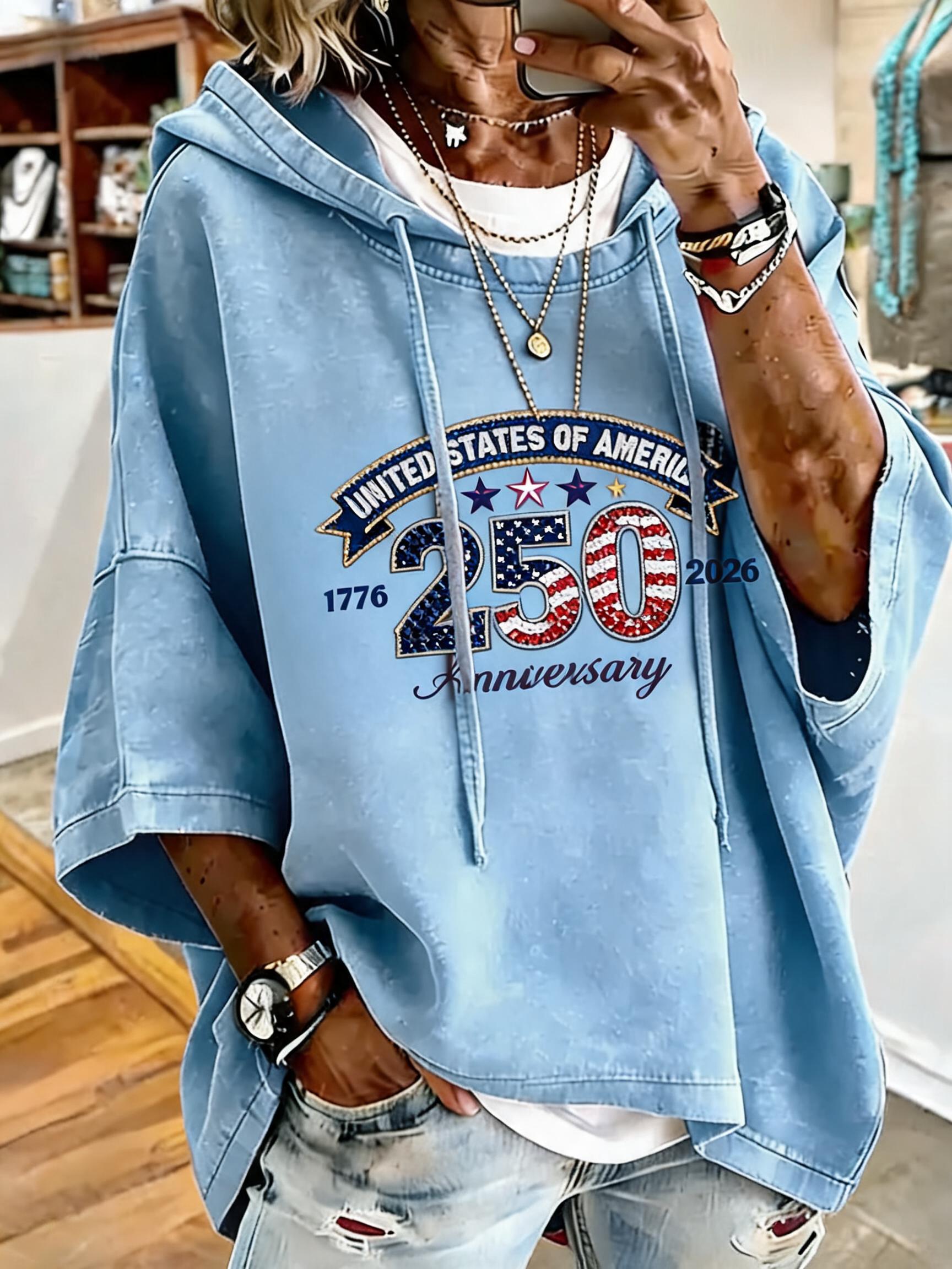 Women's 250th Anniversary Flag Print Oversized Hoodie