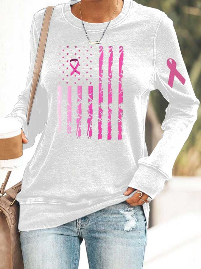 Women's Breast Cancer Awareness Flag Print Sweatshirt