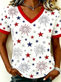 Women'S America Flag Print Casual V-Neck T-Shirt