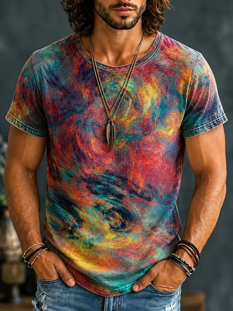 Vintage Tie Dye Hippie Art Print Casual T-shirt