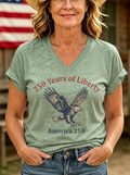 Women's Patriotic Western 250 Years Liberty Eagle Printed T-shirt