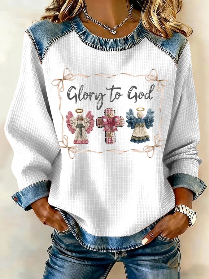Retro Christmas Glory To God Print Sweatshirt