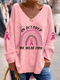 Women's In October We Wear Pink Print Loose Top