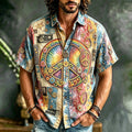 Vintage Hippie Patchwork Peace Sign Men Shirt