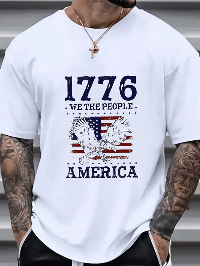 Men's American Flag Independence Day Design Casual T-Shirt