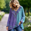 Women's Retro Purple Rose And Celtic Knot Pattern Casual Cotton Linen T-shirt