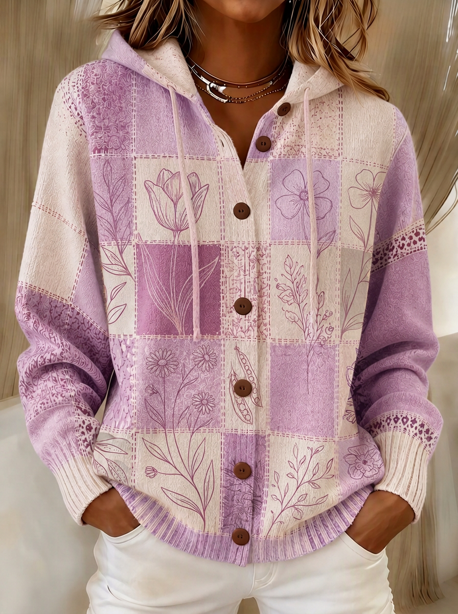 Women's Breast Cancer Awareness Pink Floral Patchwork Printed Cardigan